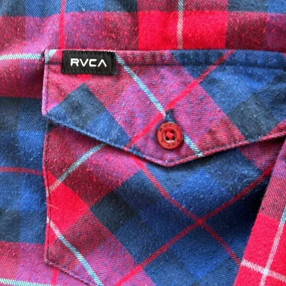 RVCA Women’s Plaid Blue Red Long Sleeve Button Down Casual Shirt Size Small GUC - Picture 11 of 12